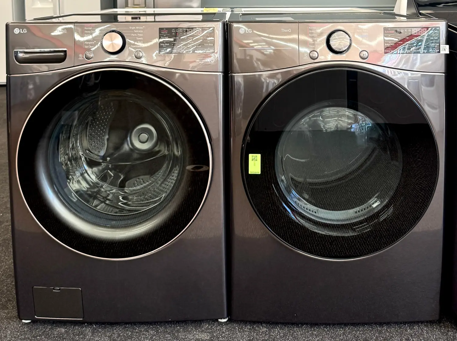 Washer and dryer set photographed at Asher's Appliances
