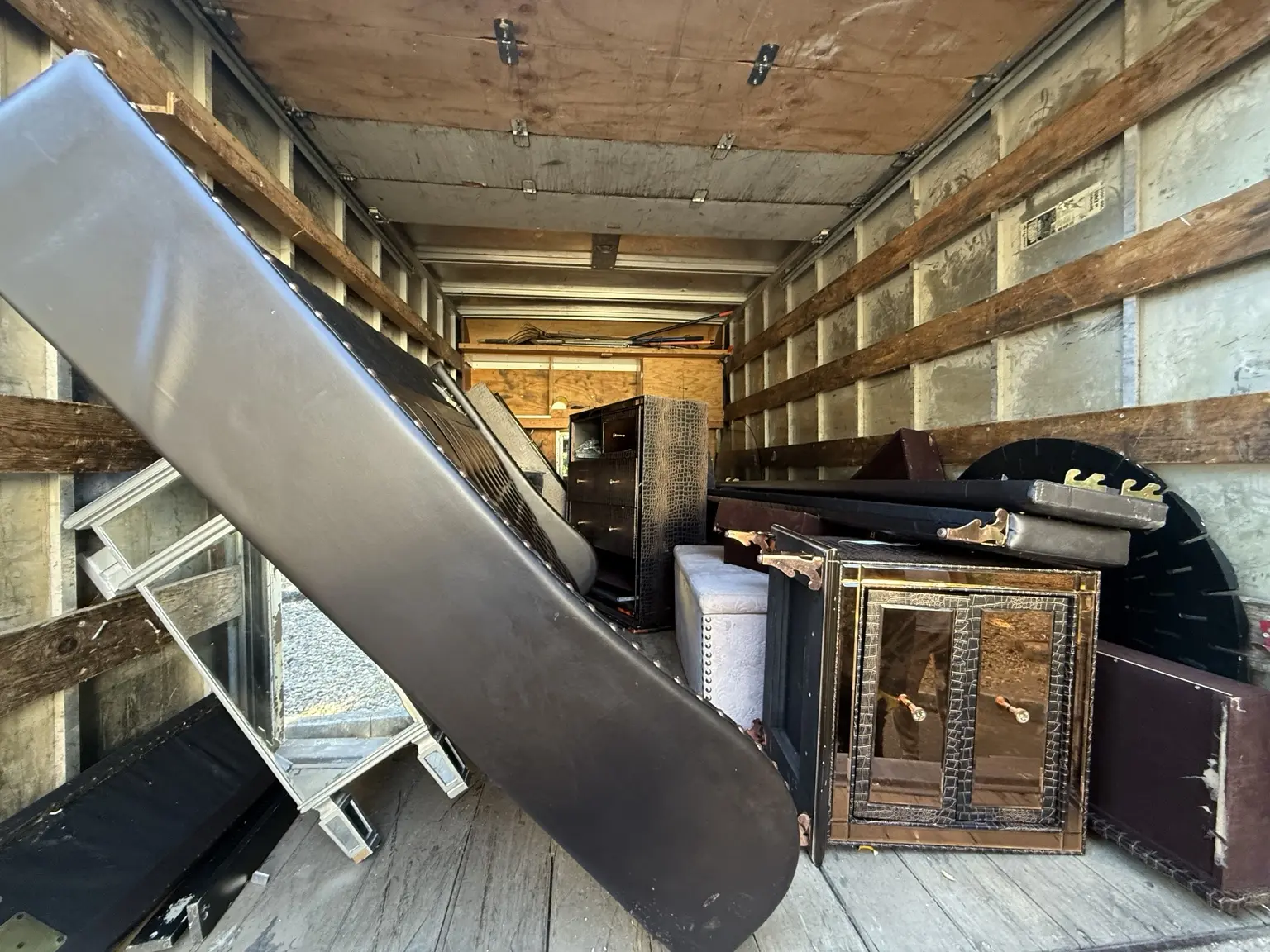 Furniture loaded inside the JunkPDX box truck